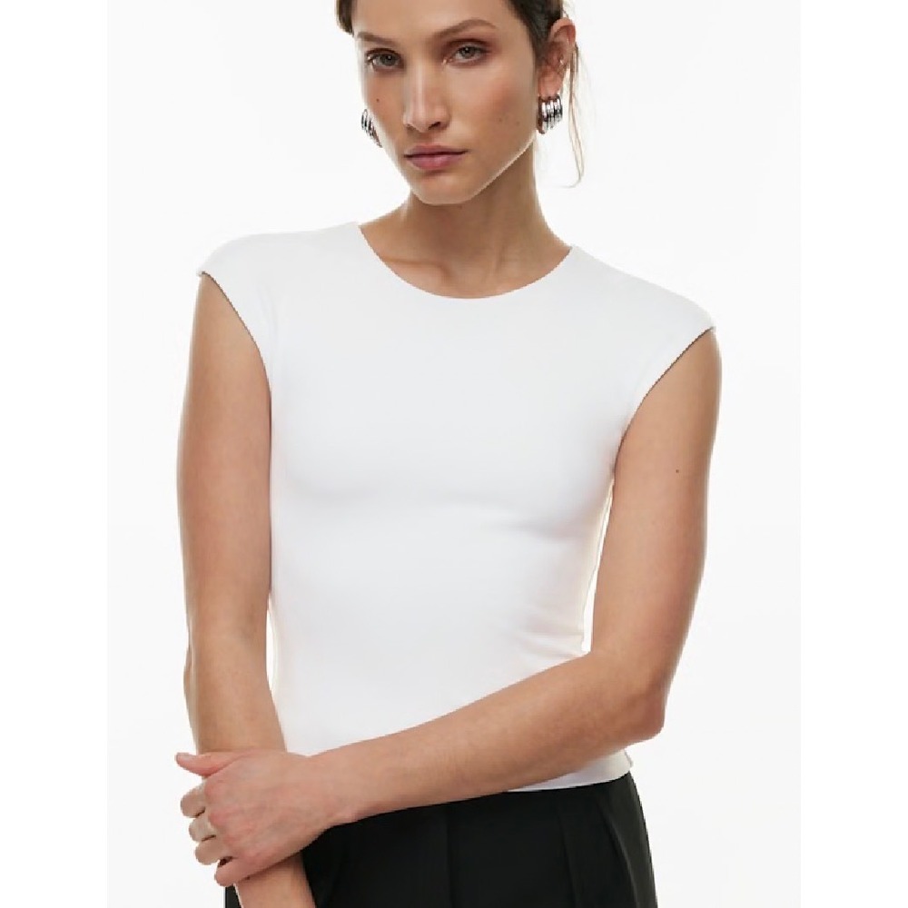 Aritzia Babaton Seamless Cap Sleeve Top White Open Back Crew Neck M